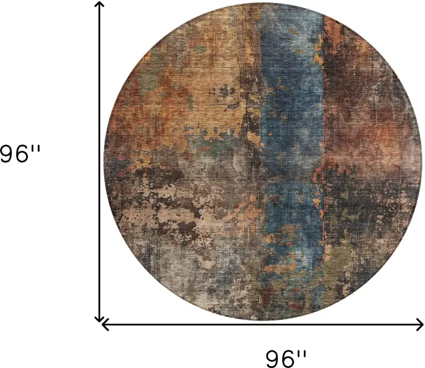 8' Blue Copper And Brown Round Abstract Washable Indoor Outdoor Area Rug Photo 3