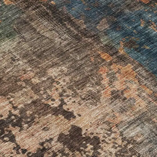 8' Blue Copper And Brown Round Abstract Washable Indoor Outdoor Area Rug Photo 8