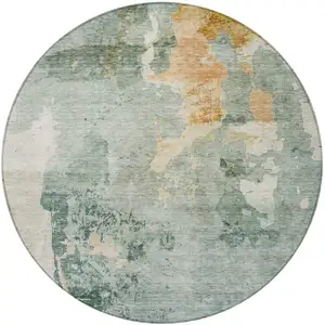 Photo of 8' Blue Copper And Gray Round Abstract Washable Indoor Outdoor Area Rug