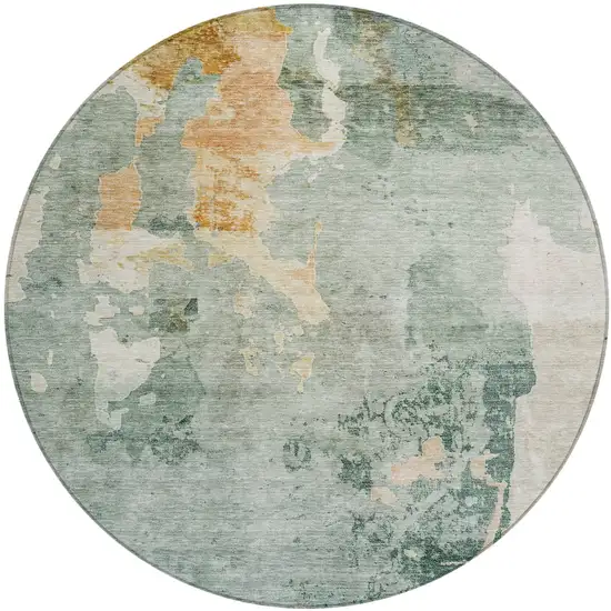 8' Blue Copper And Gray Round Abstract Washable Indoor Outdoor Area Rug Photo 2