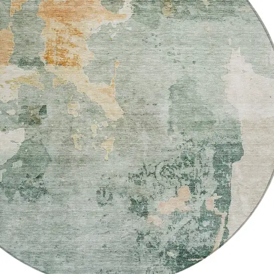 8' Blue Copper And Gray Round Abstract Washable Indoor Outdoor Area Rug Photo 4