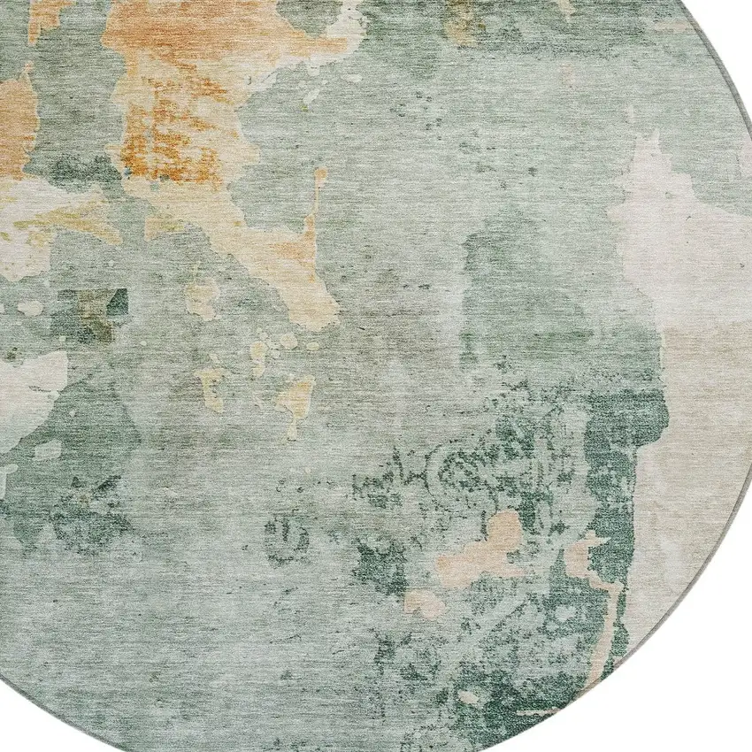 8' Blue Copper And Gray Round Abstract Washable Indoor Outdoor Area Rug Photo 4