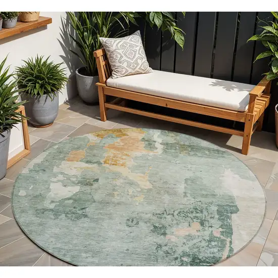 8' Blue Copper And Gray Round Abstract Washable Indoor Outdoor Area Rug Photo 1