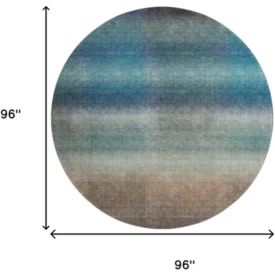 8' Blue Copper And Gray Striped Washable Round Rug With UV Protection Photo 9