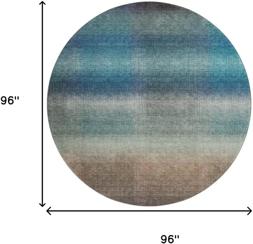 8' Blue Copper And Gray Striped Washable Round Rug With UV Protection Photo 9