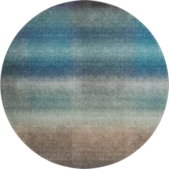 8' Blue Copper And Gray Striped Washable Round Rug With UV Protection Photo 1
