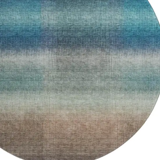 8' Blue Copper And Gray Striped Washable Round Rug With UV Protection Photo 2