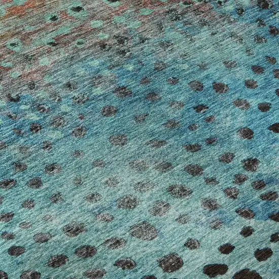 8' Blue Copper And Ivory Polka Dot Washable Round Rug With UV Protection Photo 8