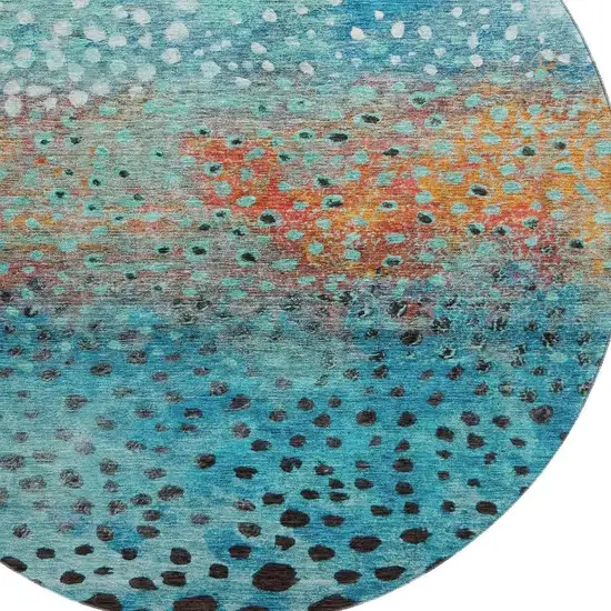 8' Blue Copper And Ivory Polka Dot Washable Round Rug With UV Protection Photo 2