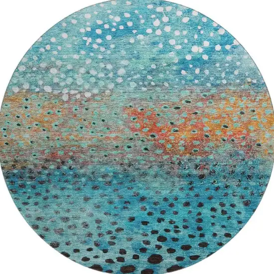 8' Blue Copper And Ivory Polka Dot Washable Round Rug With UV Protection Photo 3