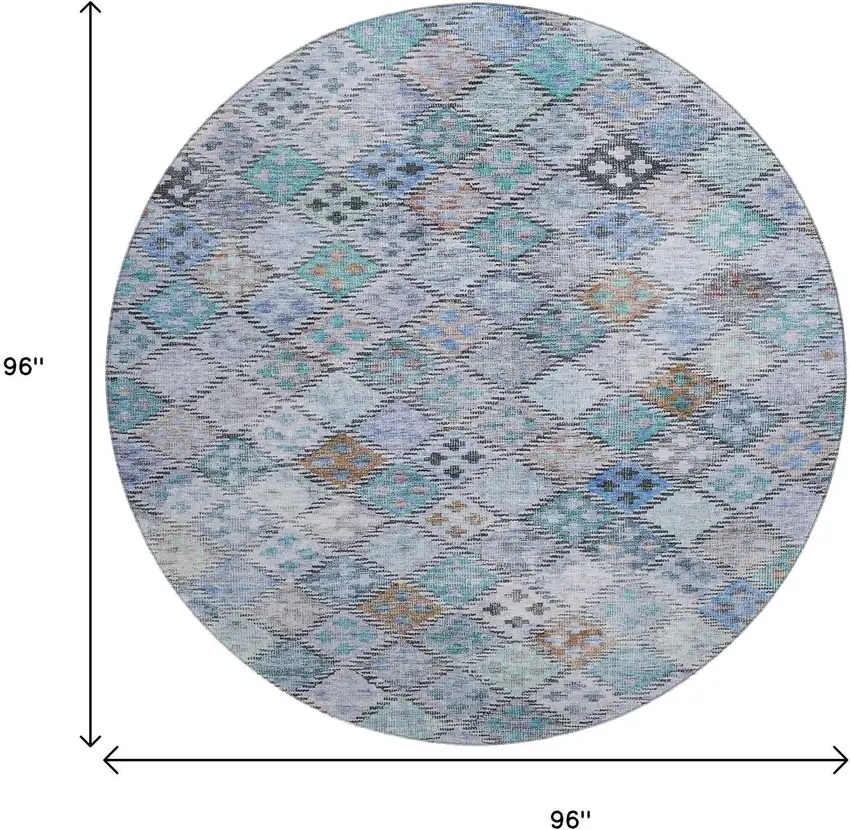 8' Blue Copper And Silver Geometric Washable Round Rug With UV Protection Photo 9