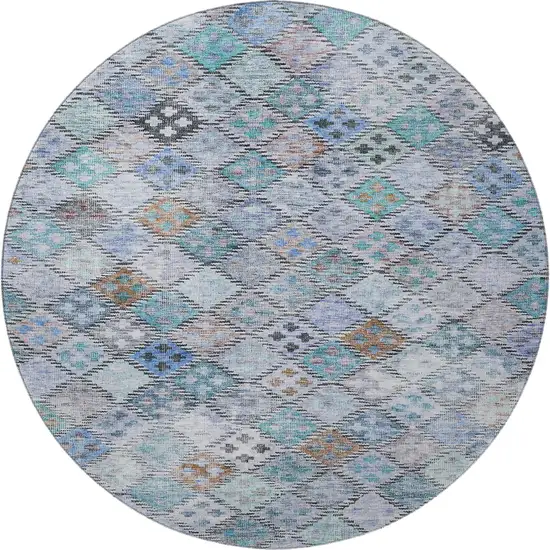 8' Blue Copper And Silver Geometric Washable Round Rug With UV Protection Photo 3