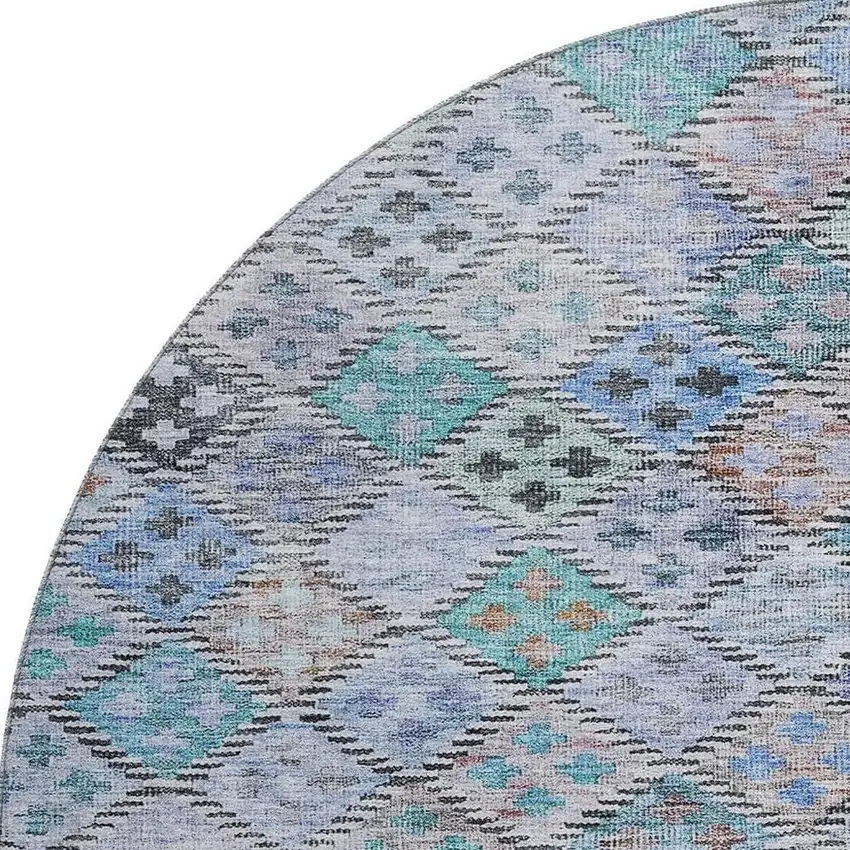 8' Blue Copper And Silver Geometric Washable Round Rug With UV Protection Photo 2