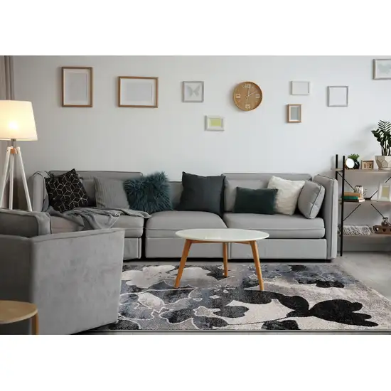 8' Blue Cream And Black Botanical Leaves Runner Rug Photo 6