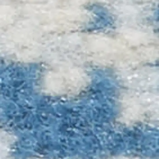 7' Blue Damask Power Loom Runner Rug Photo 3