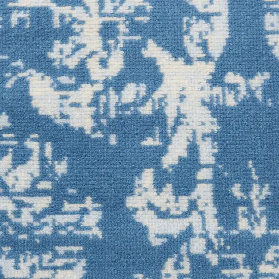 7' Blue Damask Power Loom Runner Rug Photo 4