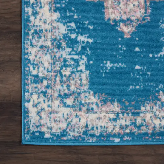 8' Blue Damask Power Loom Runner Rug Photo 9