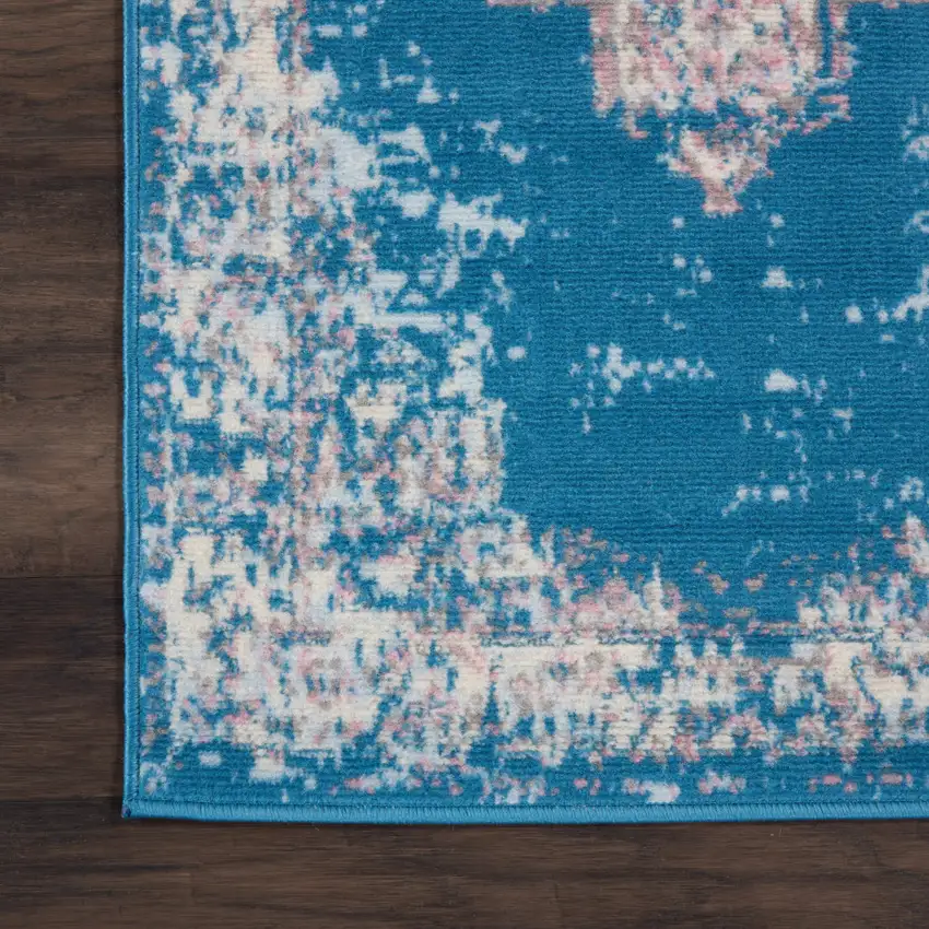 8' Blue Damask Power Loom Runner Rug Photo 9