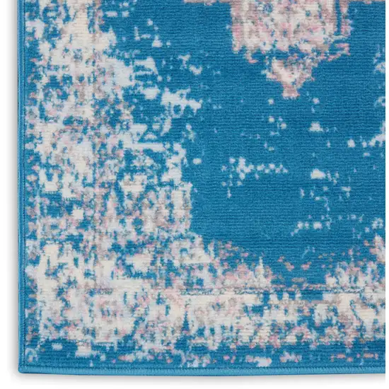 8' Blue Damask Power Loom Runner Rug Photo 9