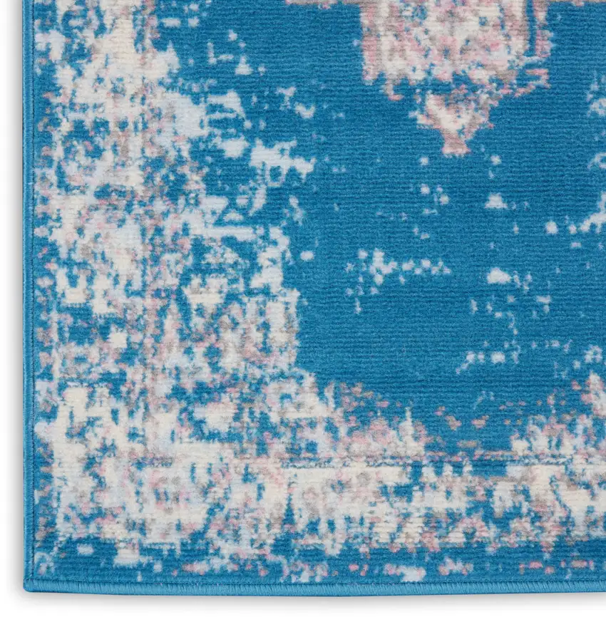 8' Blue Damask Power Loom Runner Rug Photo 9
