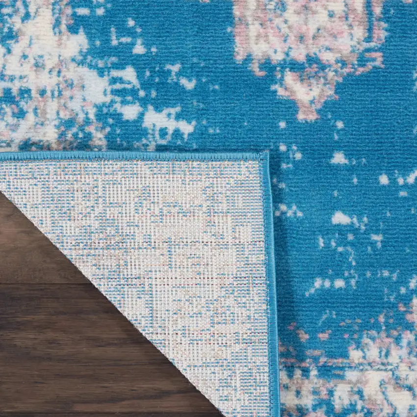 8' Blue Damask Power Loom Runner Rug Photo 8