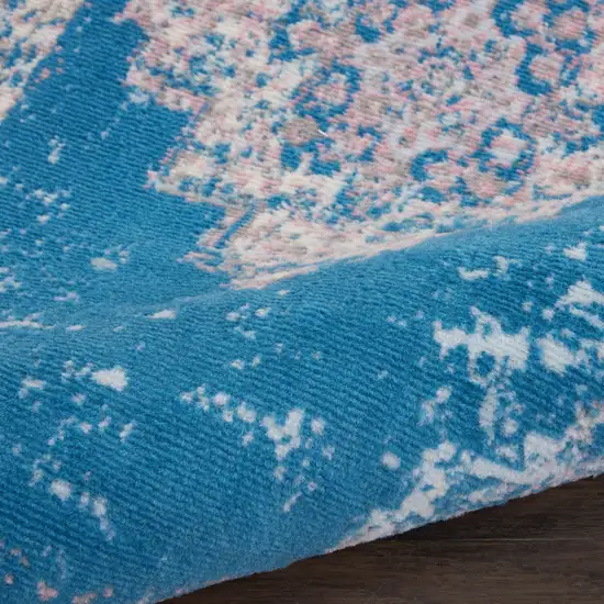 8' Blue Damask Power Loom Runner Rug Photo 9