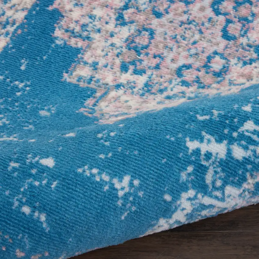 8' Blue Damask Power Loom Runner Rug Photo 9