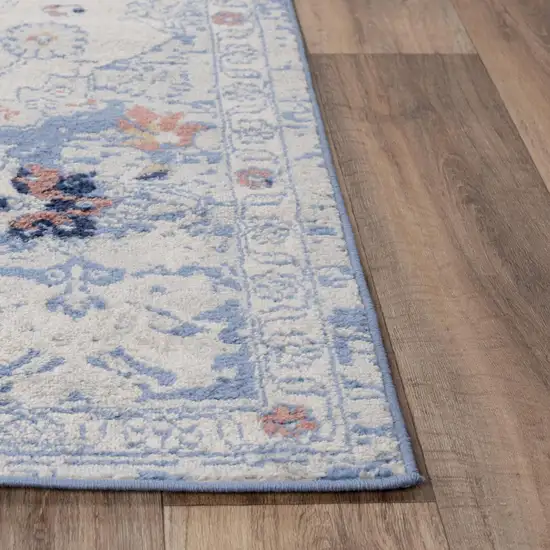 8' Blue Dark Blue Orange Yellow Black And Ivory Medallion Area Rug Photo 4