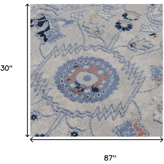 8' Blue Dark Blue Orange Yellow Black And Ivory Medallion Area Rug Photo 6