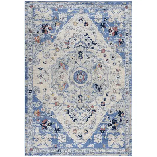 8' Blue Dark Blue Orange Yellow Black And Ivory Medallion Area Rug Photo 3