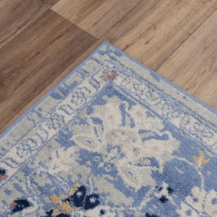 8' Blue Dark Blue Orange Yellow Black And Ivory Medallion Area Rug Photo 2