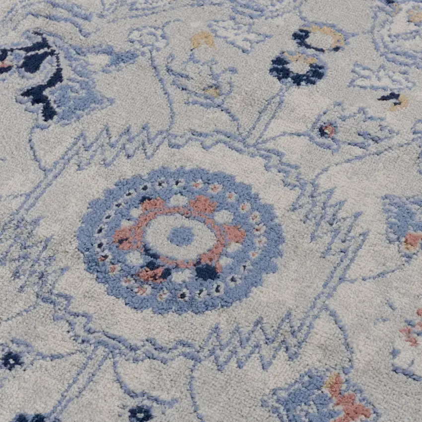8' Blue Dark Blue Orange Yellow Black And Ivory Medallion Area Rug Photo 1