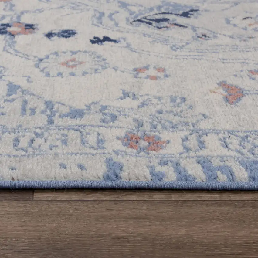 8' Blue Dark Blue Orange Yellow Black And Ivory Medallion Area Rug Photo 5