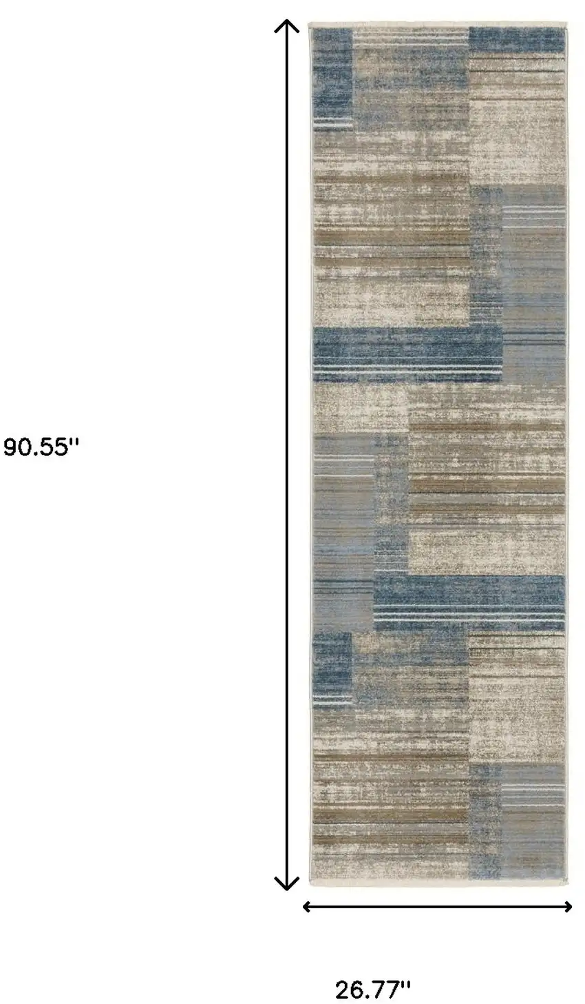 8' Blue Dark Blue Teal Grey Ivory Beige And Tan Geometric Power Loom Runner Rug With Fringe Photo 8
