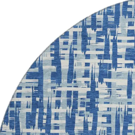8' Blue Denim Blue And Ivory Abstract Geometric Washable Round Rug With UV Protection Photo 2