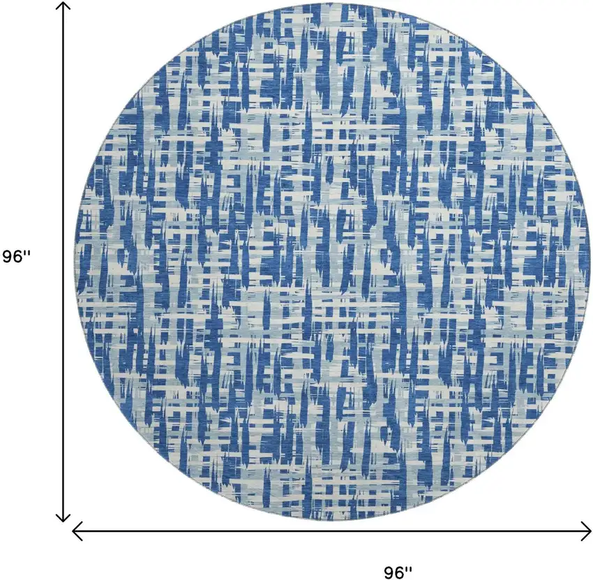 8' Blue Denim Blue And Ivory Abstract Geometric Washable Round Rug With UV Protection Photo 9