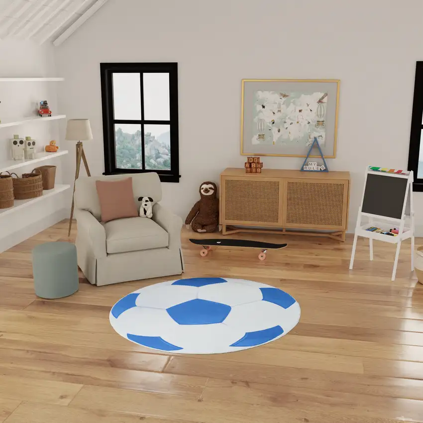 5' Blue Flatweave Round Rug Photo 3