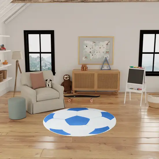 5' Blue Flatweave Round Rug Photo 4