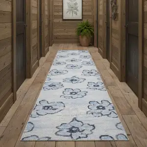Photo of 10' Blue Floral Distressed Runner Rug