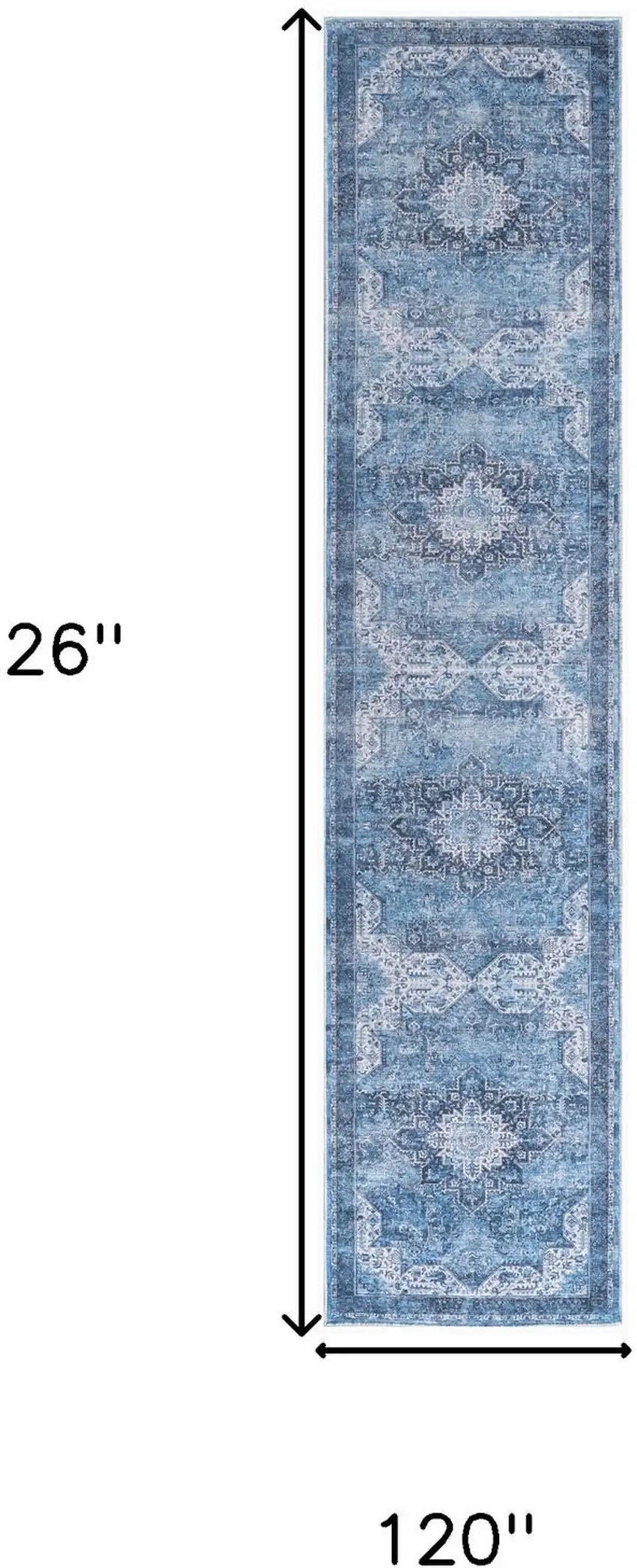 10' Blue Floral Distressed Runner Rug Photo 3