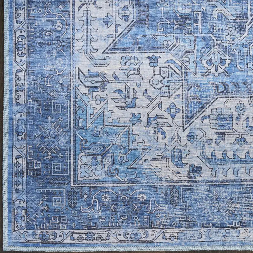 10' Blue Floral Distressed Runner Rug Photo 8