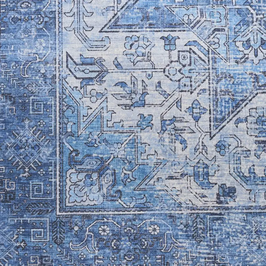 10' Blue Floral Distressed Runner Rug Photo 9