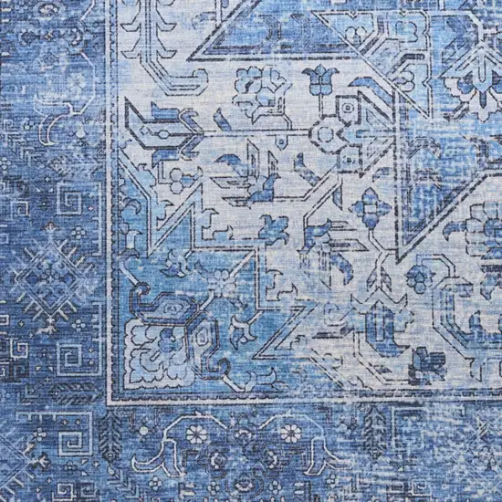 10' Blue Floral Distressed Runner Rug Photo 9