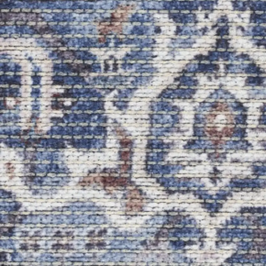 12' Blue Floral Distressed Runner Rug Photo 7