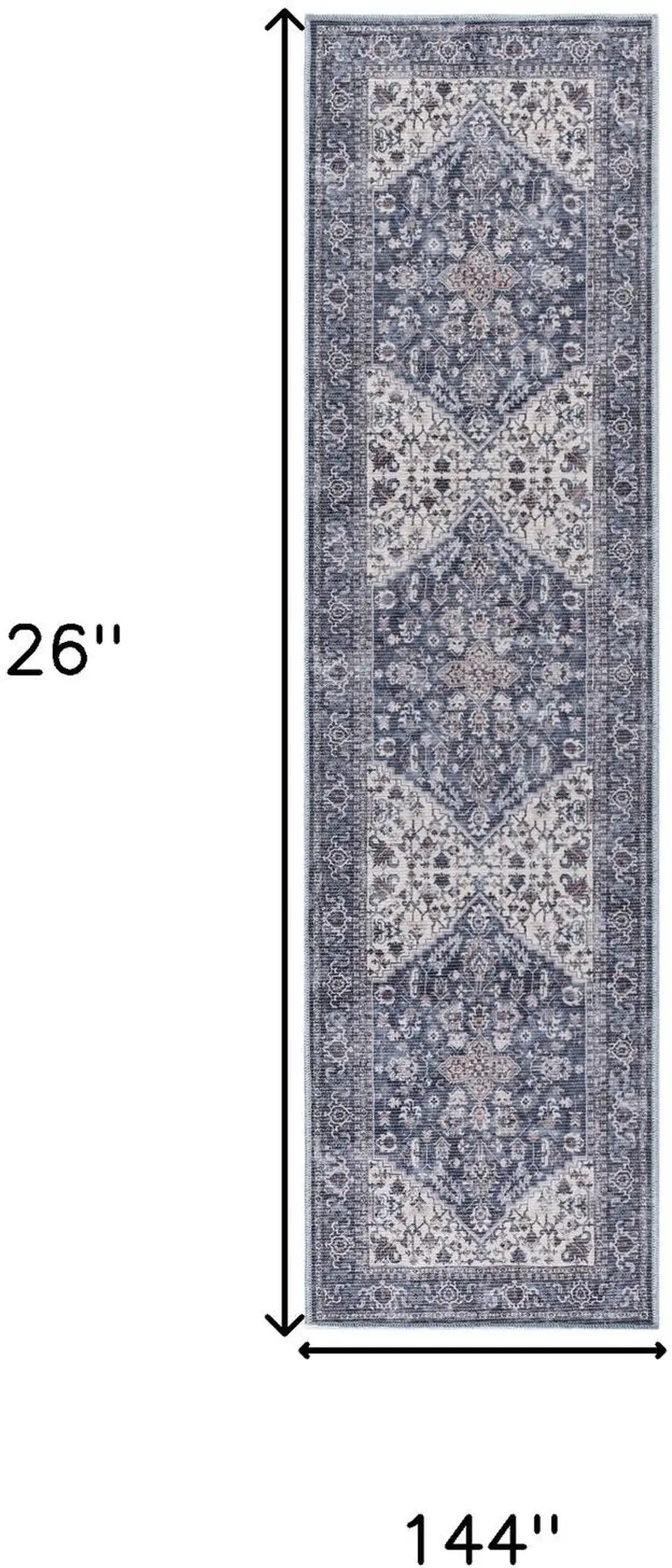 12' Blue Floral Distressed Runner Rug Photo 3