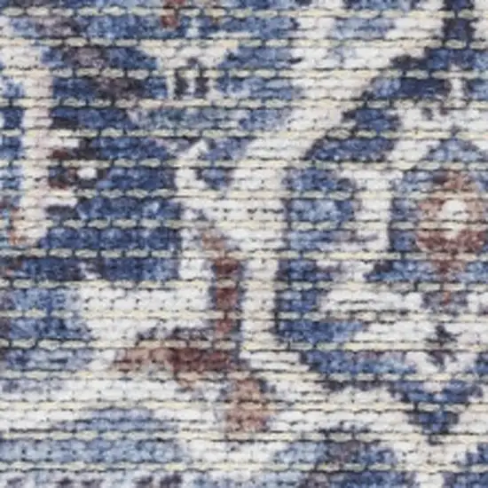 12' Blue Floral Distressed Runner Rug Photo 6