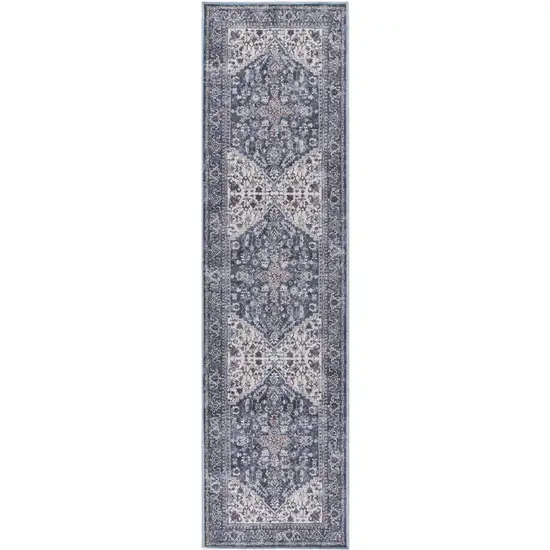 12' Blue Floral Distressed Runner Rug Photo 2