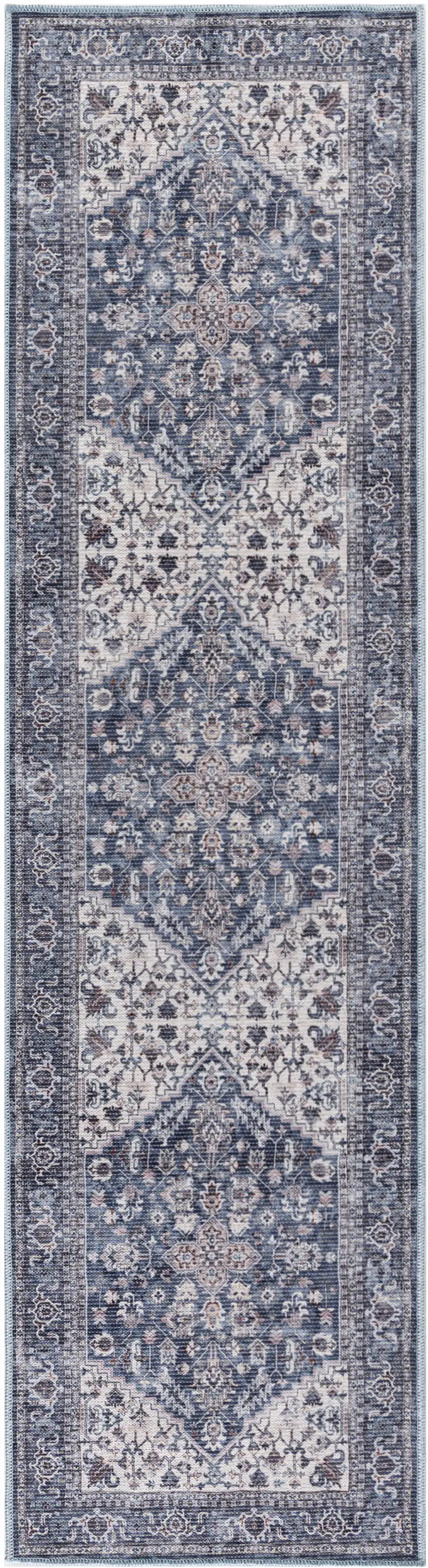12' Blue Floral Distressed Runner Rug Photo 2