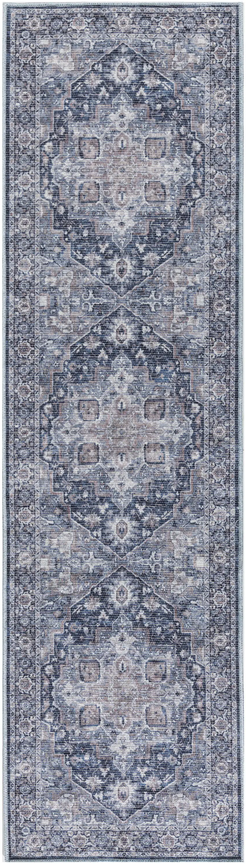 12' Blue Floral Distressed Runner Rug Photo 3