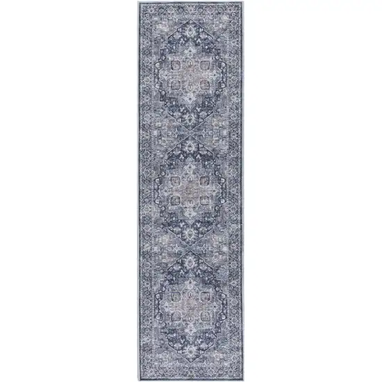 12' Blue Floral Distressed Runner Rug Photo 3